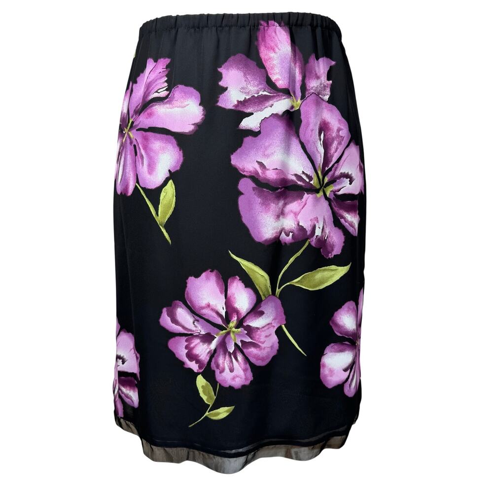 George Floral Black Skirt Women’s Medium‎ Purple Romantic Gardencore Careerwear